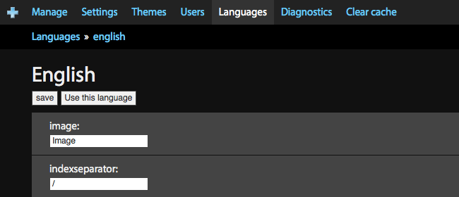 Imagevue Control Panel Languages